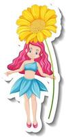 A sticker template with a beautiful fairy cartoon character vector