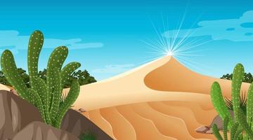 paisaje de bosque desértico en la escena diurna con muchos cactus vector