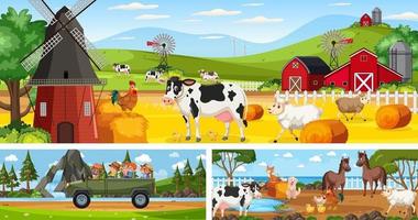 escenas de paisajes panorámicos al aire libre con personaje de dibujos animados vector