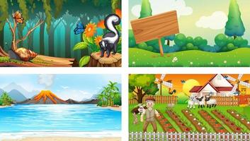 Four different nature horizontal scene vector