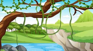 Nature scene with stream flowing through the cliff vector