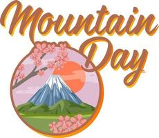 Mountain Day font with Mount Fuji isolated on white background vector