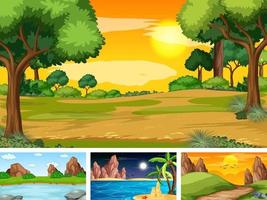 Four different scene of nature park and forest vector