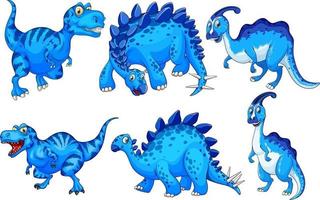 Set of blue dinosaur cartoon character vector