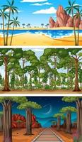 tres escenas horizontales de naturaleza diferente. vector