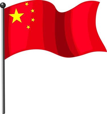 China flag with pole in cartoon style isolated on white background