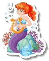 A sticker template with beautiful mermaid cartoon character vector