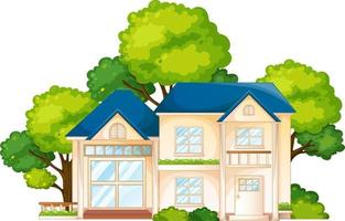 Front of a house with many tree isolated on white background vector