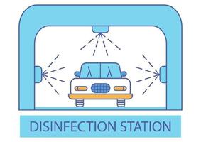 Disinfection tunnel. Sanitizing station or services. Sanitation tunnel for vehicle. Clean surfaces in a car. Cleaning and washing vehicle. Carwash icon. Automotive Cleaning vector
