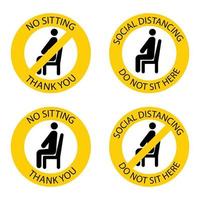 No sitting there. Forbidden seat. Keep social distance to prevent infection with the coronavirus. Do not sit here. Keep your distance when you are sitting. Man on the chair. Vector