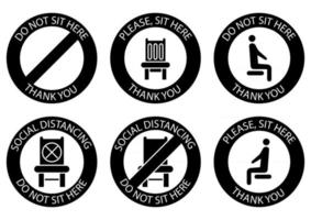 no te sientes aquí. iconos prohibidos para el asiento. distanciamiento social seguro al sentarse en una silla pública. iconos de glifos. regla de bloqueo. mantenga la distancia cuando esté sentado. silla prohibida vector