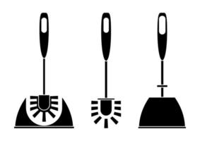 Toilet brush icon. Set of brushes in glyph style. Used when bathroom dirty. Instrument for cleaning toilets. Toilet cleaning icon. Vector