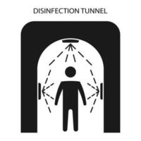 Disinfection tunnel for people. Sanitizing station. Sanitation tunnel. Decontamination shower. Coronavirus prevention. Spray disinfection of all surfaces. Glyph icon. Vector