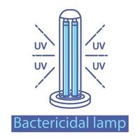 Icono de color de desinfección de luz ultravioleta. esterilización de aire y superficies con luz ultravioleta. Lámpara bactericida. limpieza de superficies, procedimiento de descontaminación médica. vector