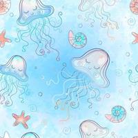 patrón sin fisuras con lindas medusas. acuarela. vector