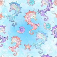 Seamless pattern with seahorses. Underwater world. Watercolor. Vector. vector