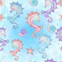 Seamless pattern with seahorses. Underwater world. Watercolor. Vector. vector