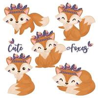 Cute little boho foxes collection in watercolor vector