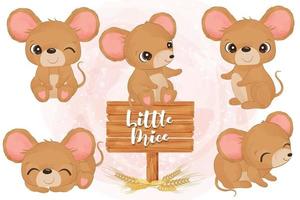 Cute little mice collection in watercolor vector
