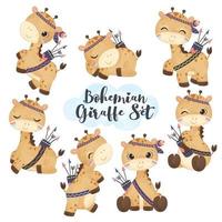 Cute little boho giraffes collection in watercolor vector