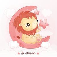 Cute baby lion illustration in watercolor vector