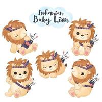 Cute little boho lions collection in watercolor