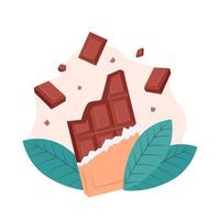 Chocolate bar and cocoa bean leaves vector