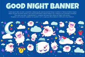 Good night banner with flat sheep vector