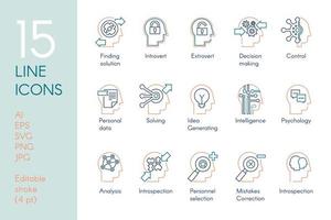 Mental activity color linear icons set vector