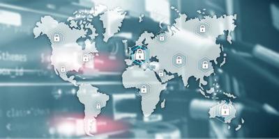 Fondo de sala de servidores de protección de datos de privacidad de comunicación de concepto de seguridad cibernética global. foto