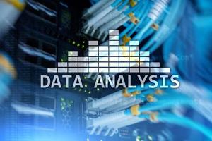 Big Data analysis text on server room background. Internet and modern technology concept. photo