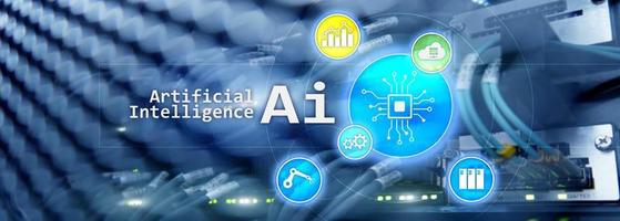 AI, Artificial intelligence, automation and modern information technology concept on virtual screen. photo