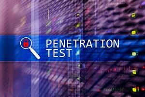 Penetration test. Cybersecurity and data protection. Hacker attack prevention. Futuristic server room on background photo