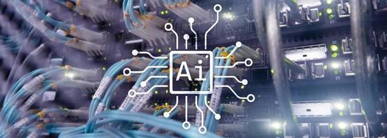 AI, Artificial intelligence, automation and modern information technology concept on virtual screen. photo