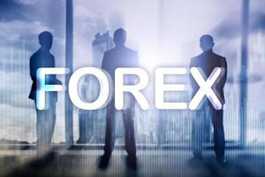 Forex trading and investment concept on double exposure blurred background. photo