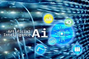 AI, Artificial intelligence, automation and modern information technology concept on virtual screen. photo