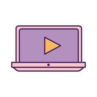 laptop with purple color and one symbol of play in the middle of it vector
