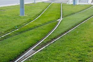 Rails and tracks on which the electric tramway runs photo