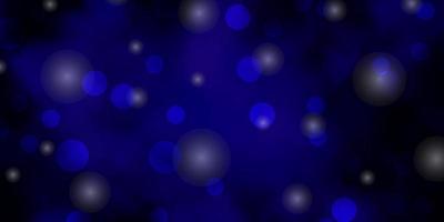 textura de vector púrpura oscuro con círculos, estrellas. Ilustración con un conjunto de esferas abstractas de colores, estrellas. patrón para sitios web.