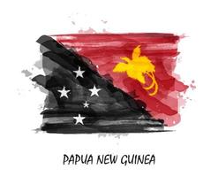 Realistic watercolor painting flag of Papua New Guinea . Vector .