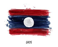Realistic watercolor painting flag of Laos . Vector .