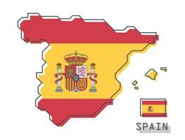 Spain map and flag . Modern simple line cartoon design . Vector .