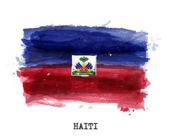 Realistic watercolor painting flag of Haiti . Vector .