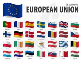 bandera de la unión europea ue y membresía en el fondo del mapa de europa. ondeando el diseño de la bandera. vector. vector