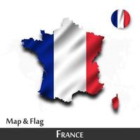 Francia mapa y bandera. agitando diseño textil. fondo del mapa del mundo de puntos. vector