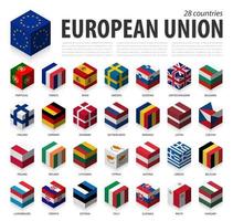 unión europea y afiliación. UE . Diseño superior isométrico de la bandera cúbica 3d. vector