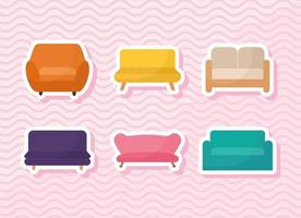 set of sofa icons over a pink background vector