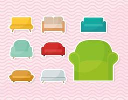 set of sofa icons on a pink background vector