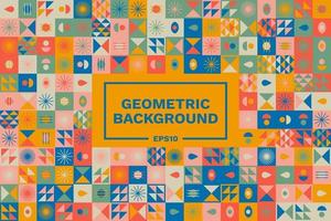 Abstract Bauhaus Geometric Background Illustration, Colorful Mural Geometric Shapes Flat Design Free Vector