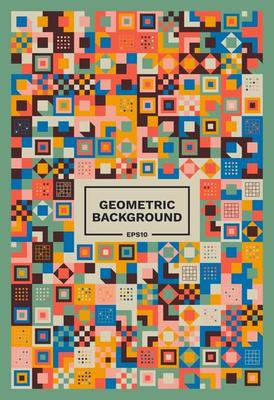 Abstract Bauhaus Geometric Background Illustration, Colorful Mural Geometric Shapes Flat Design Free Vector